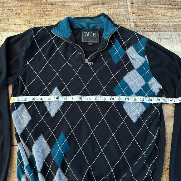 BKE black and gray argyle pattern pullover sweater top quarter zip men's L - Picture 2 of 8